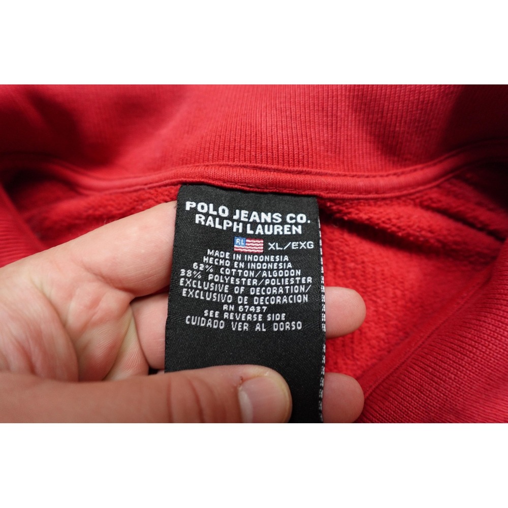 Vintage Polo Jeans Co Ralph Lauren Sweatshirt Mens XL Red Full Zip Fleece Logo - Picture 2 of 9